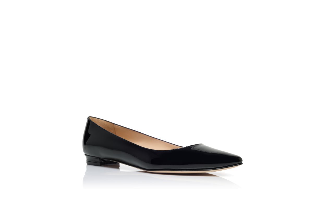 Black Patent Leather Pointed Toe Flat Pumps