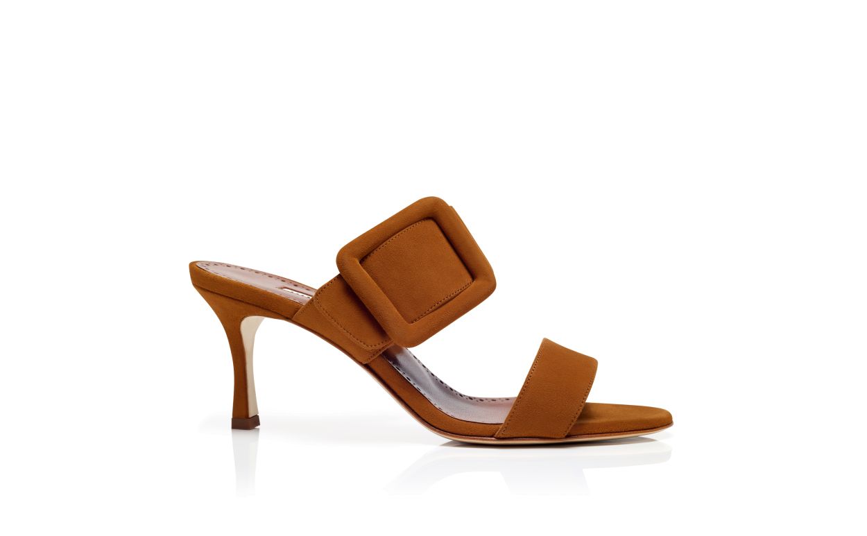 Brown Suede Open Toe Mules
