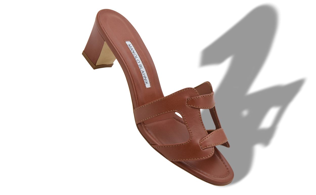 Brown Nappa Leather Open Toe Mules