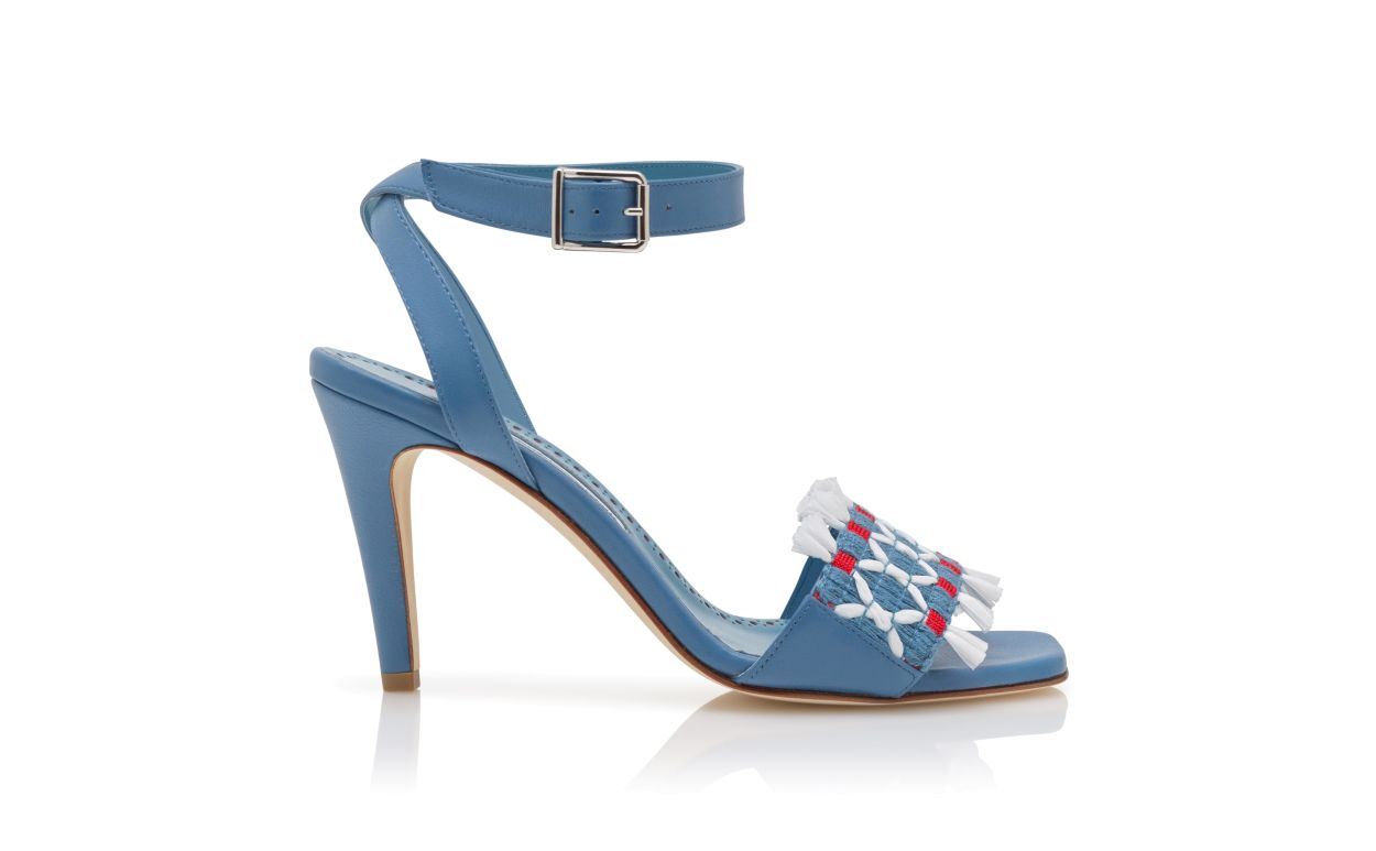 Blue Nappa Leather Ankle Strap Sandals