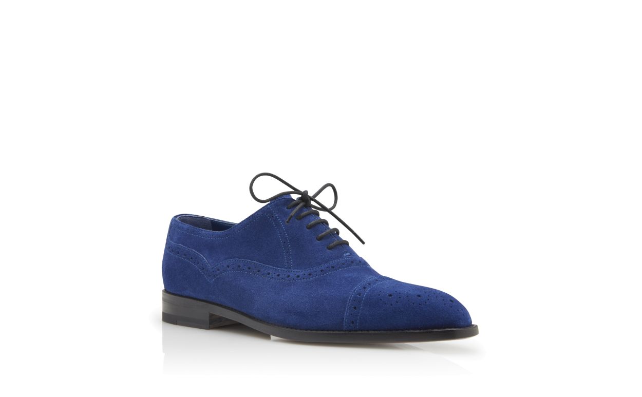 Bright Blue Suede Cap Toe Oxfords
