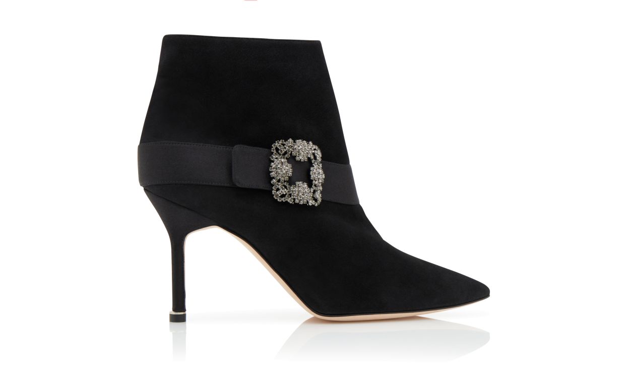 Black Suede Jewel Buckle Ankle Boots