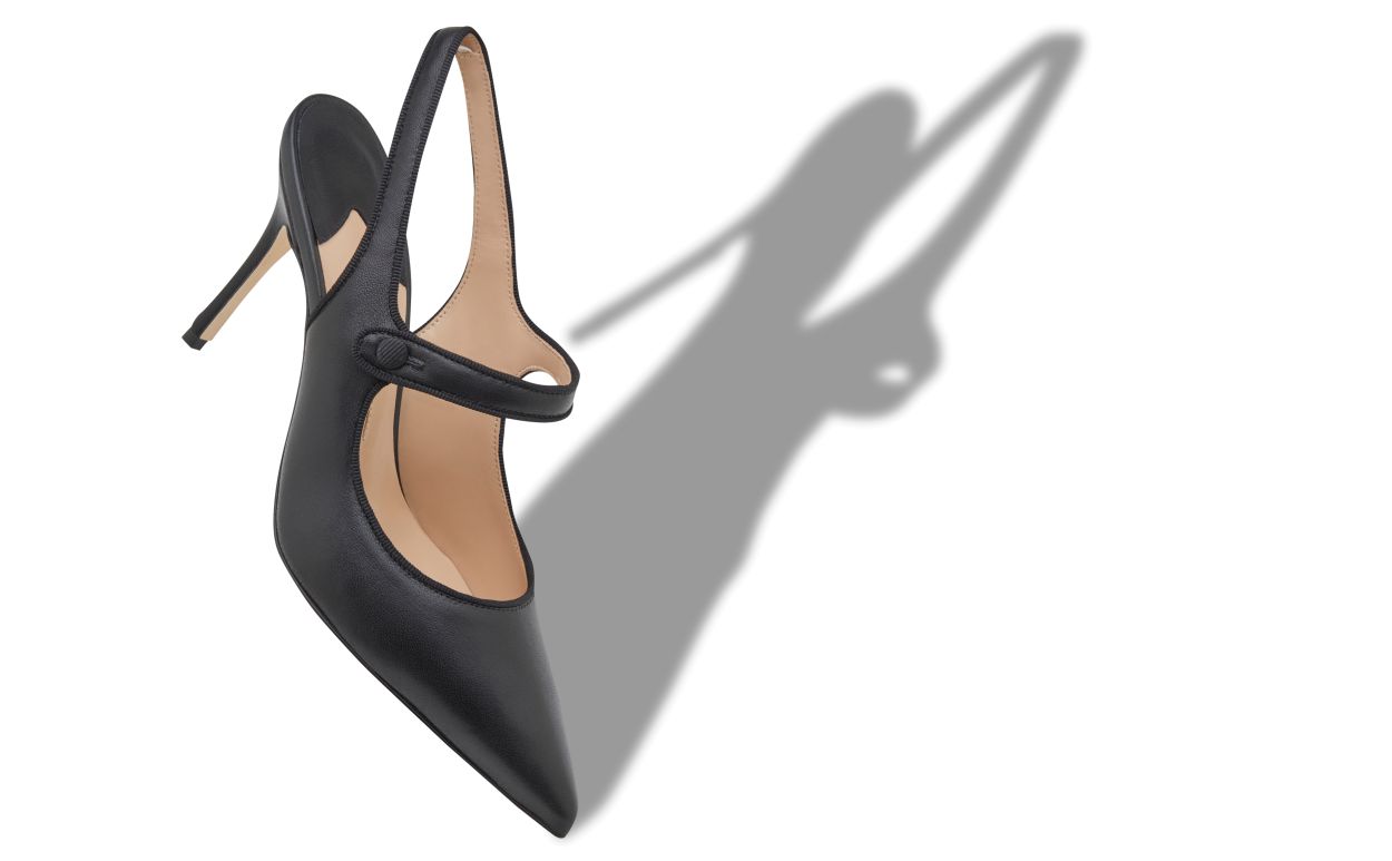 Black Nappa Leather Pointed Toe Slingback Pumps