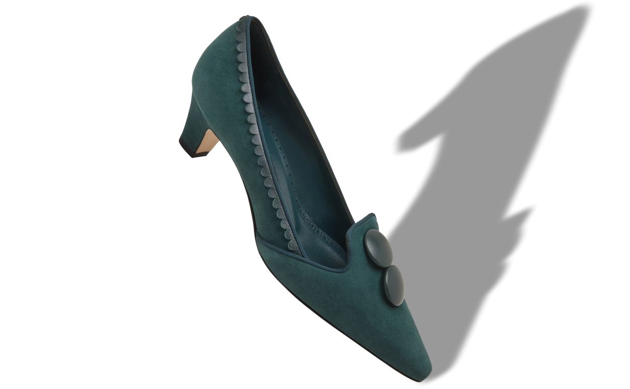 Dark Green Suede Button Detail Pumps