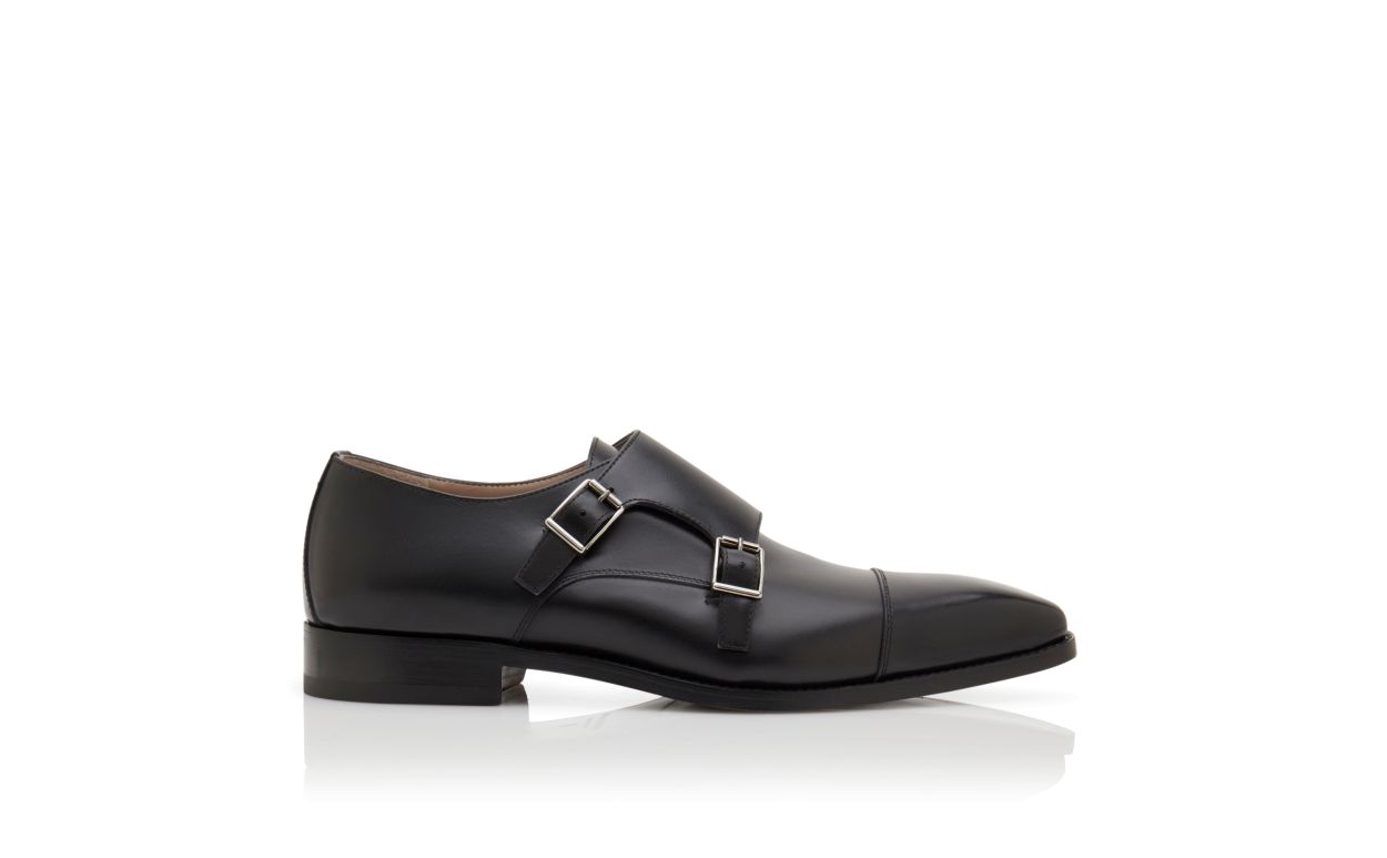Black Calf Leather Monk Strap Shoes