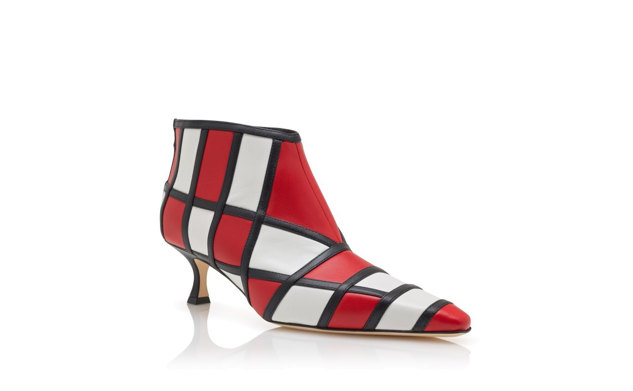 Red and White Nappa Leather Ankle Boots