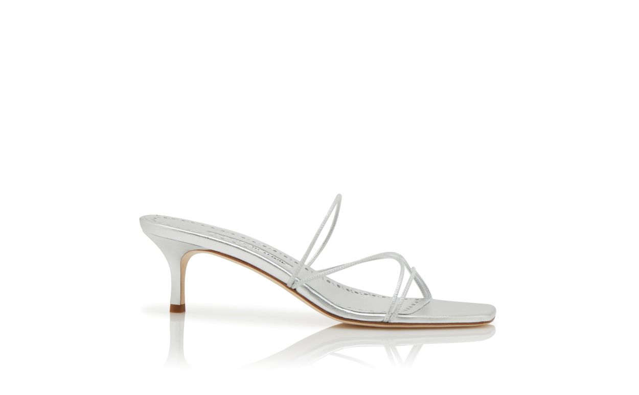 Silver Nappa Leather Open Toe Mules