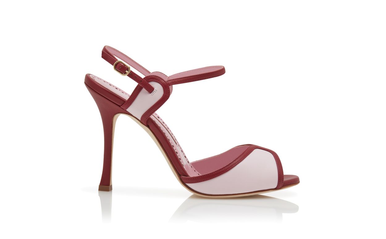 Red and Pink Nappa Leather Ankle Strap Sandals