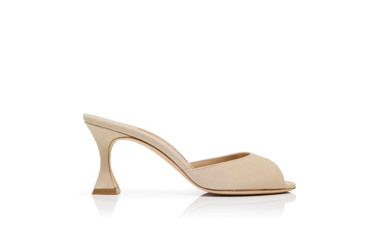 Light Beige Suede Open Toe Mules