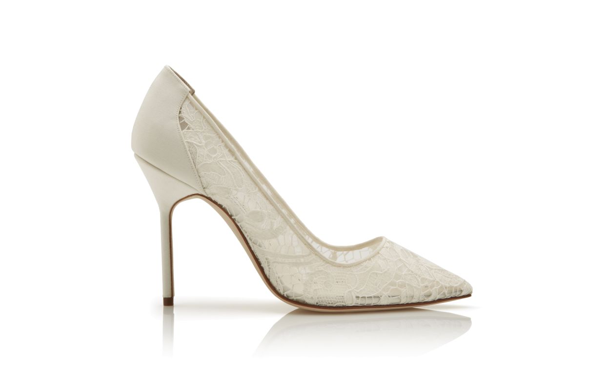 White Lace Pointed Toe Pumps