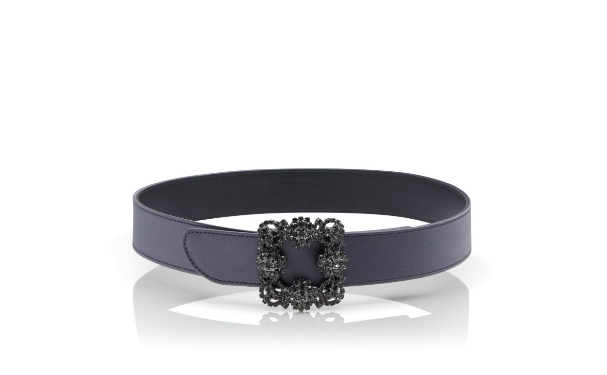 Blue-Grey Satin Crystal Buckled Belt