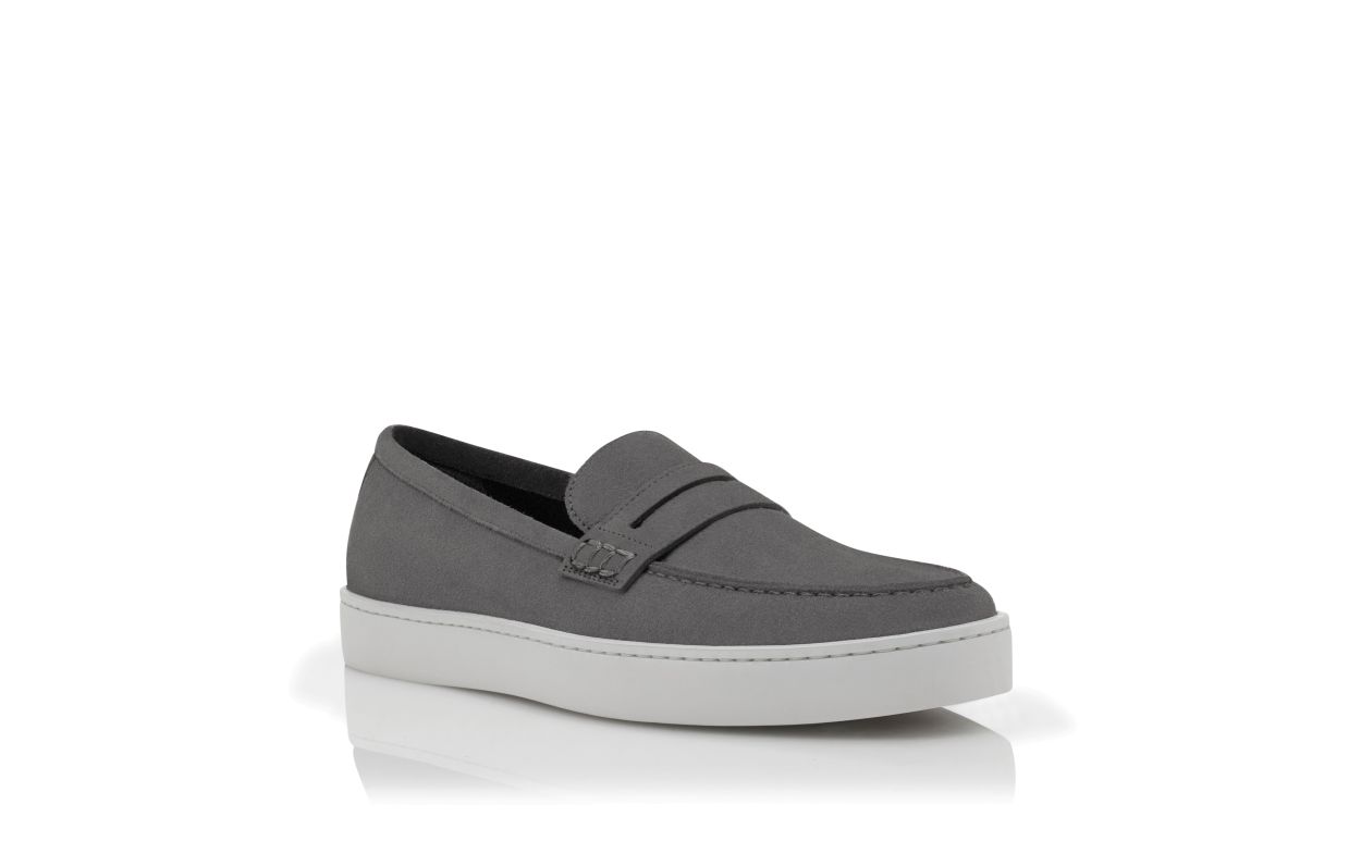 Grey Suede Slip On Loafers