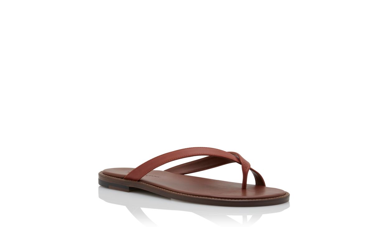 Mid Brown Calf Leather Flat Sandals