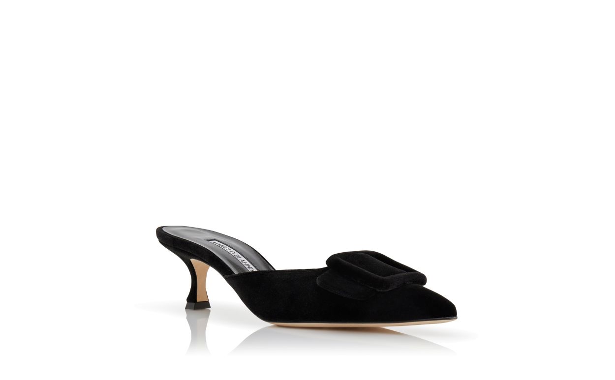 Black Velvet Buckle Detail Mules