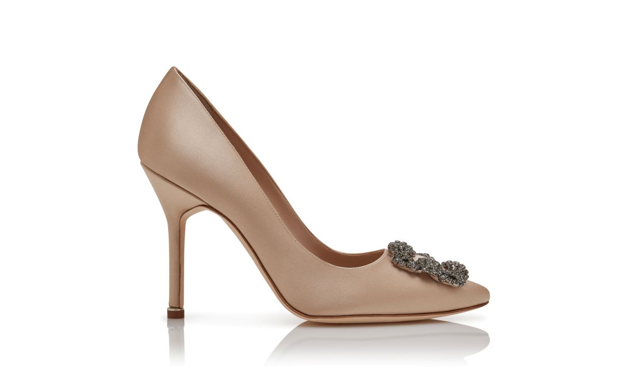 Champagne Satin Jewel Buckle Pumps