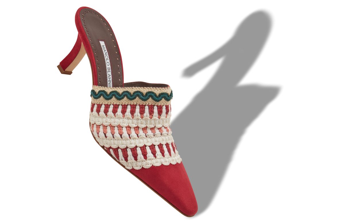 Red Suede Knitted Detail Mules