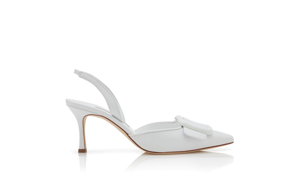 White Nappa Leather Slingback Pumps