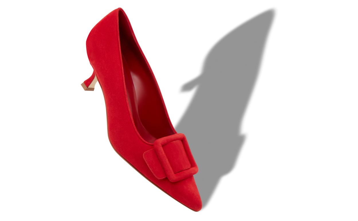 Red Suede Buckle Detail Pumps