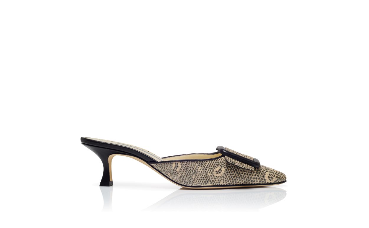 Lizard Print Calf Leather Mules