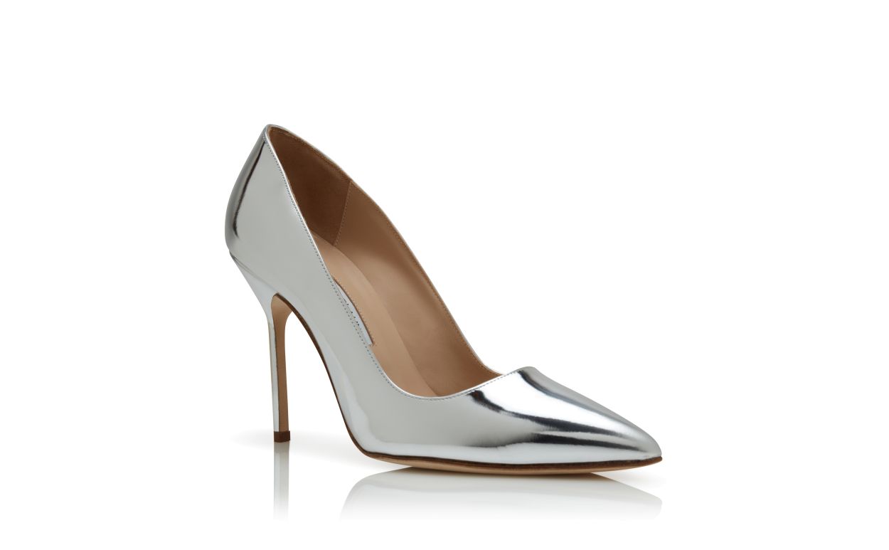 Silver Calf Leather Pointed Toe Pumps