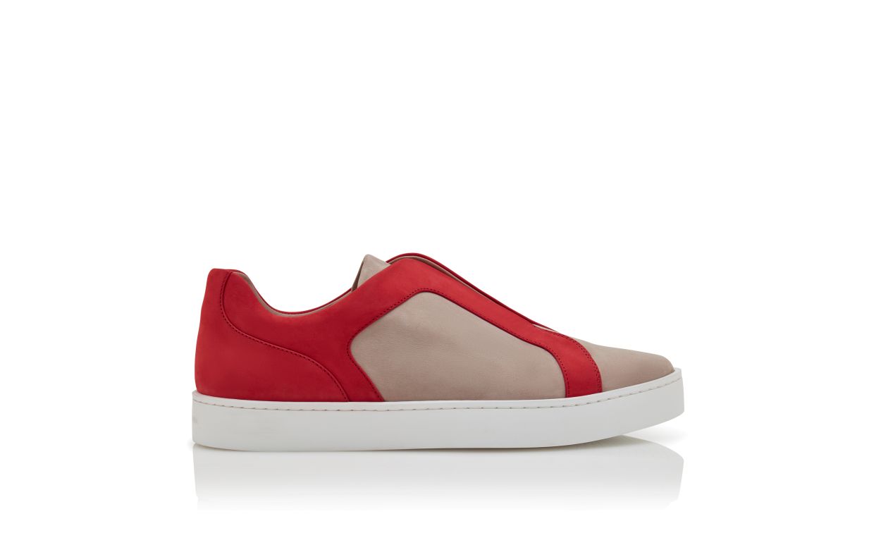 Grey and Red Calf Leather Sneakers