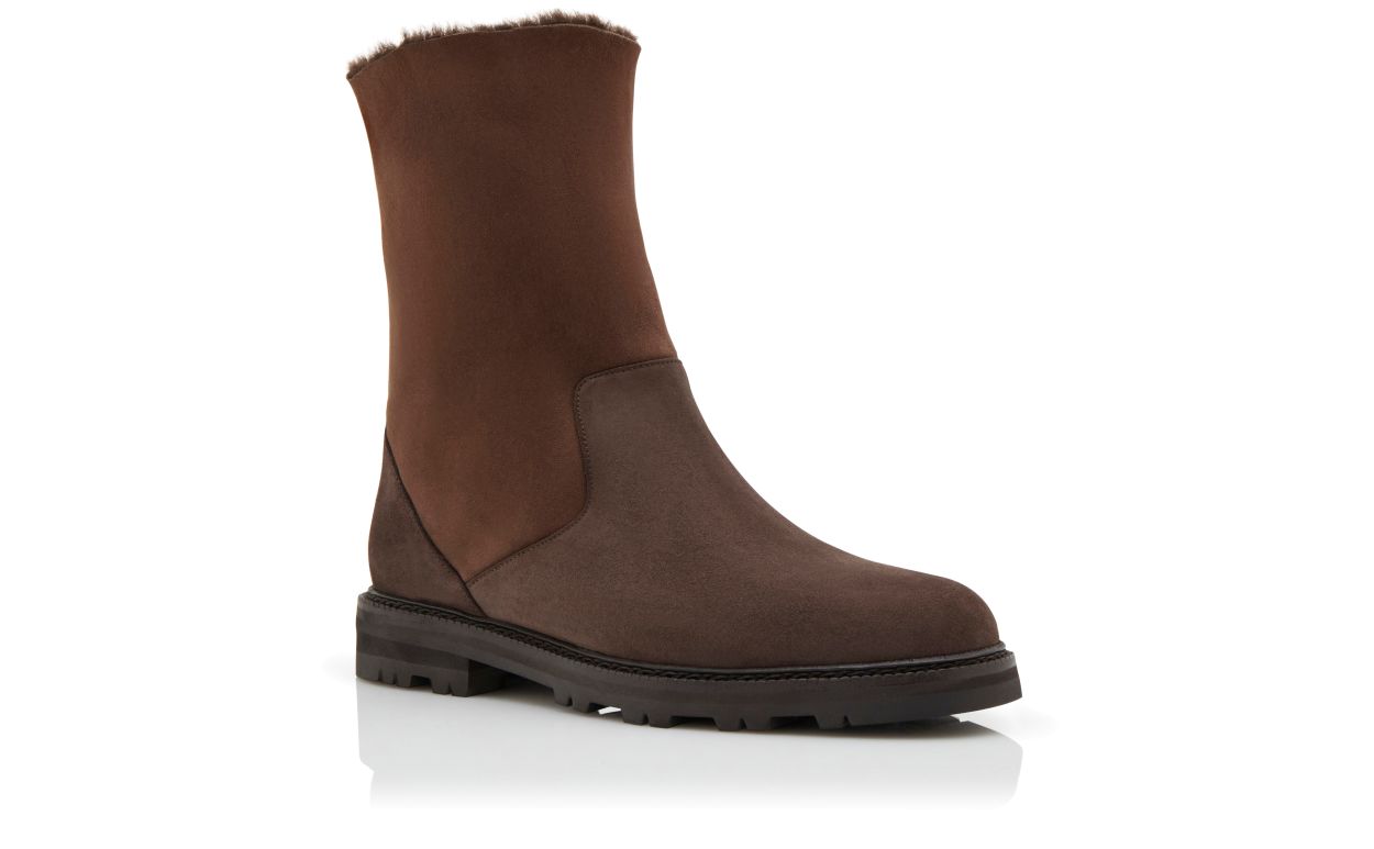 Dark Brown Suede Mid Calf Boots