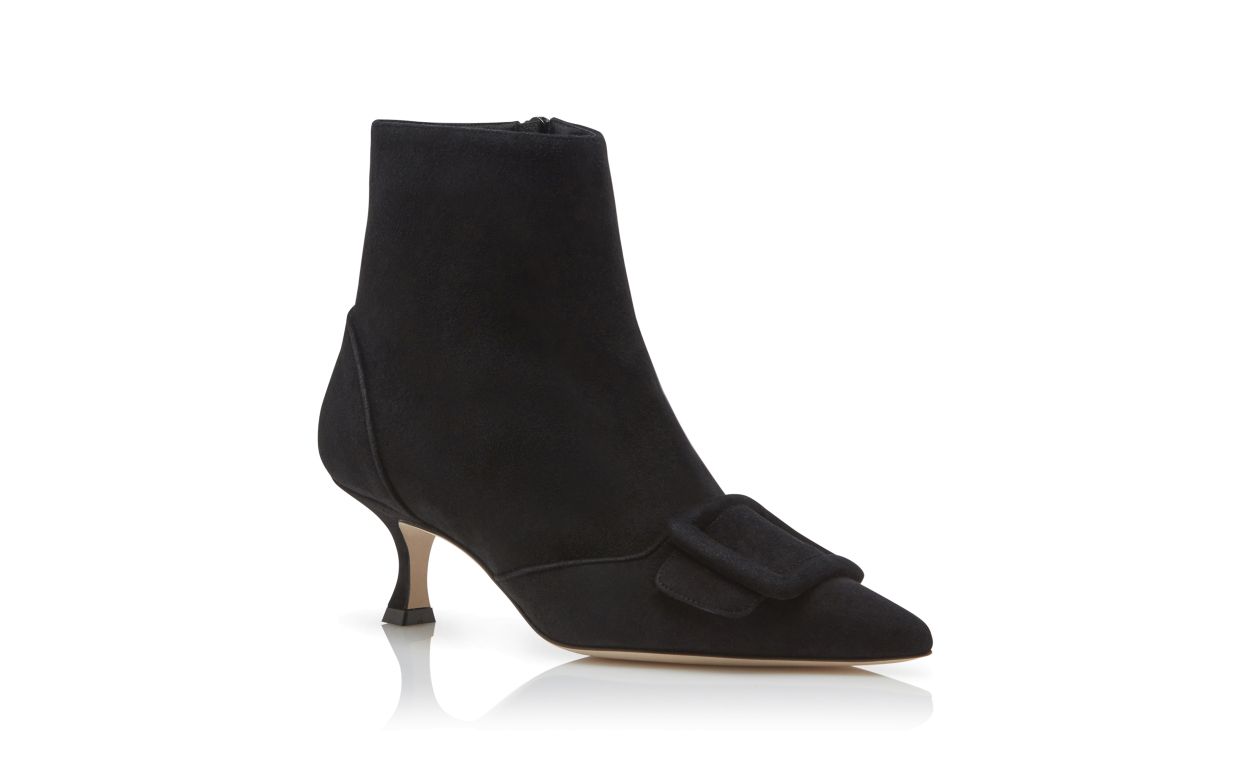 Black Suede Buckle Detail Ankle Boots