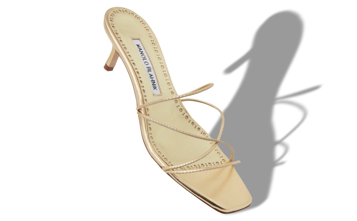 Gold Nappa Leather Open Toe Mules