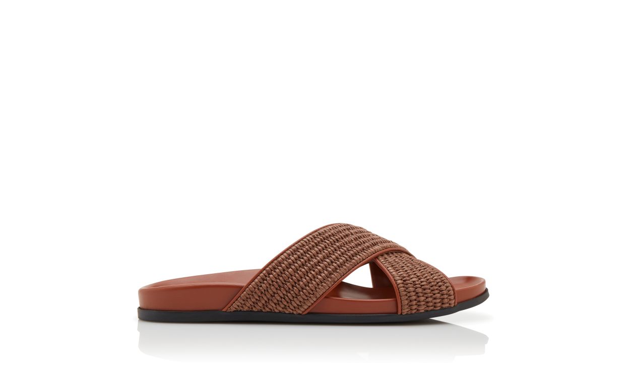 Dark Brown Raffia Flat Sandals
