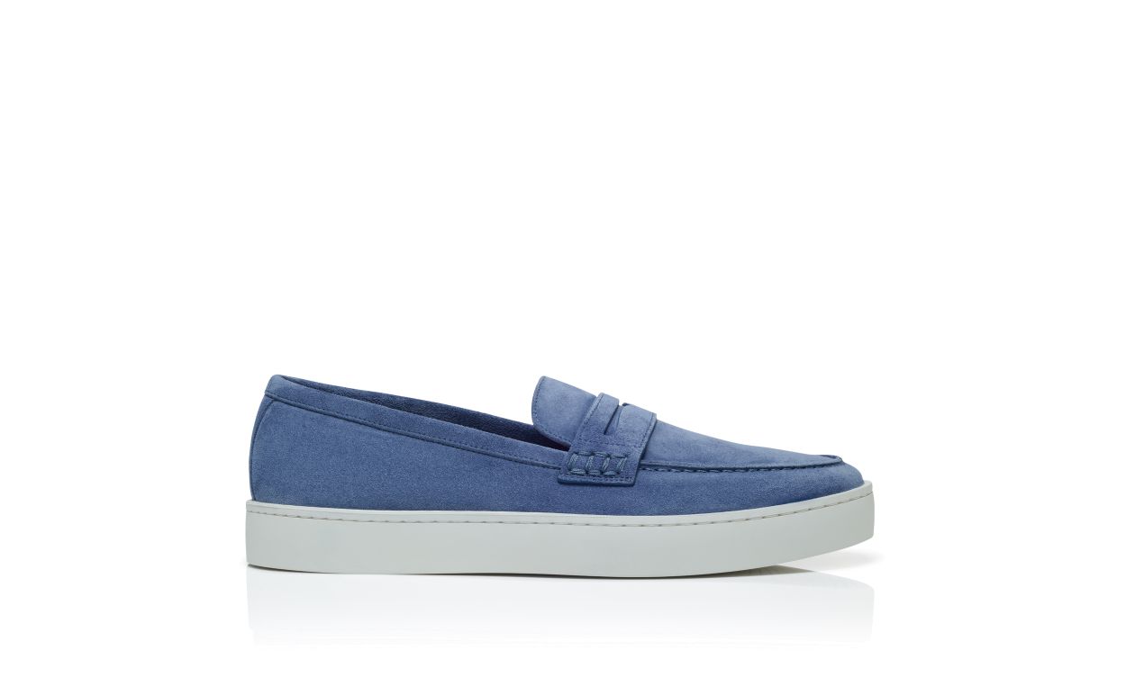 Blue Suede Slip-On Loafers