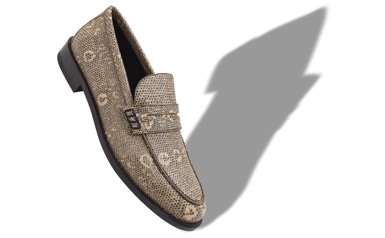 Lizard Print Calf Leather Penny Loafers