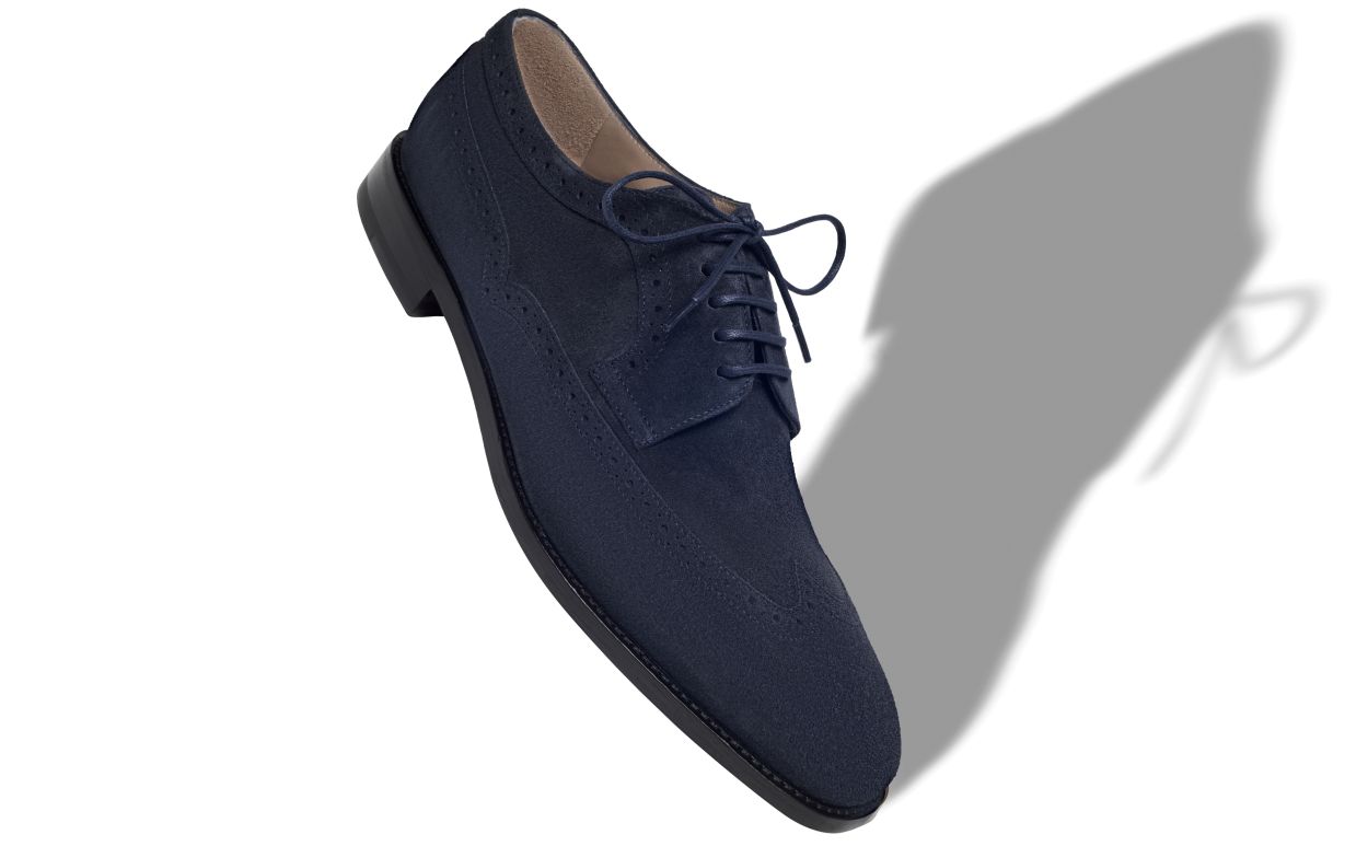 Navy Blue Suede Lace-Up Oxfords